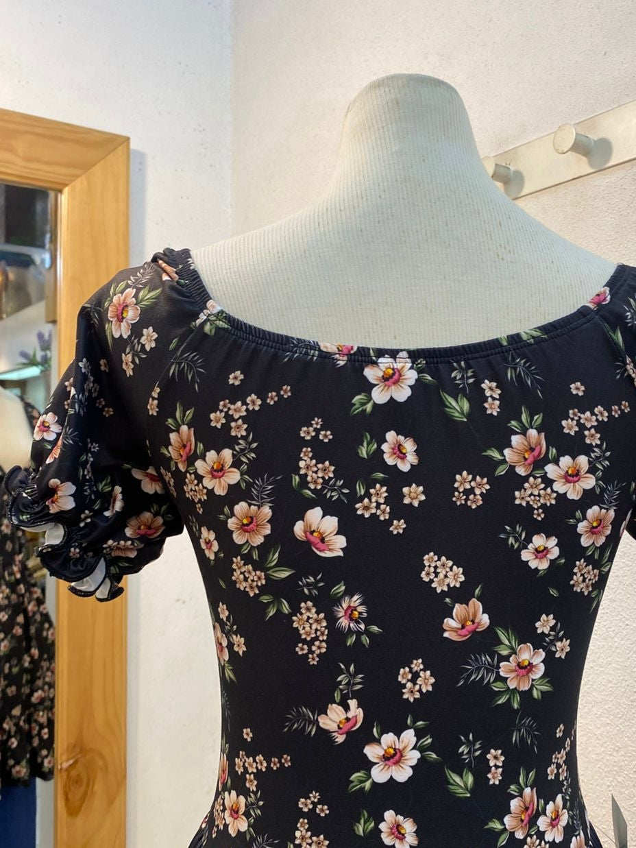 00854 Vestido Aliza Flores Negro