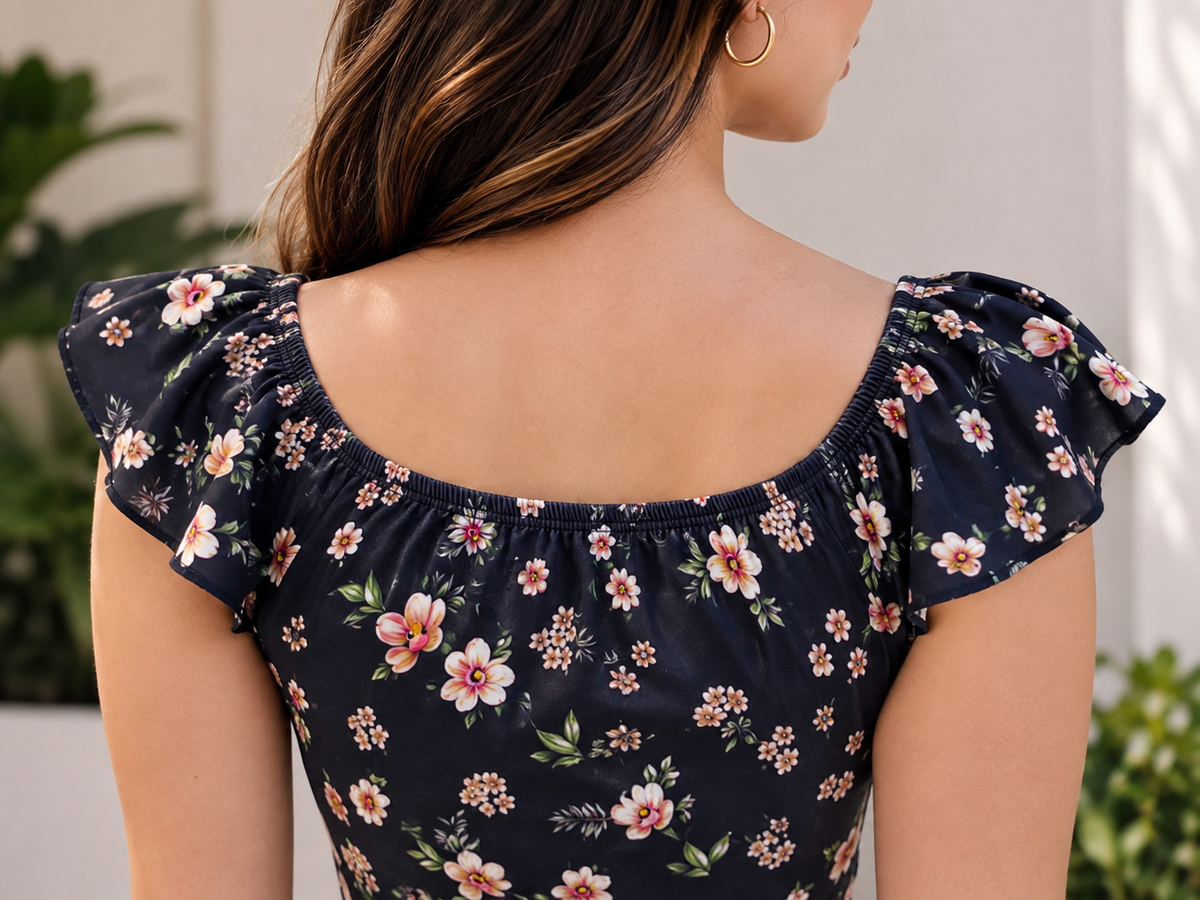 00401 Vestido Sabrina con Lazo Floral Negro