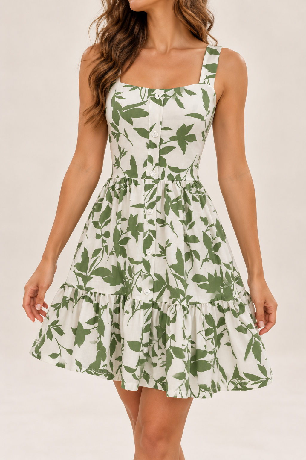 00502 Vestido Shanik Blanco Hojas Verdes