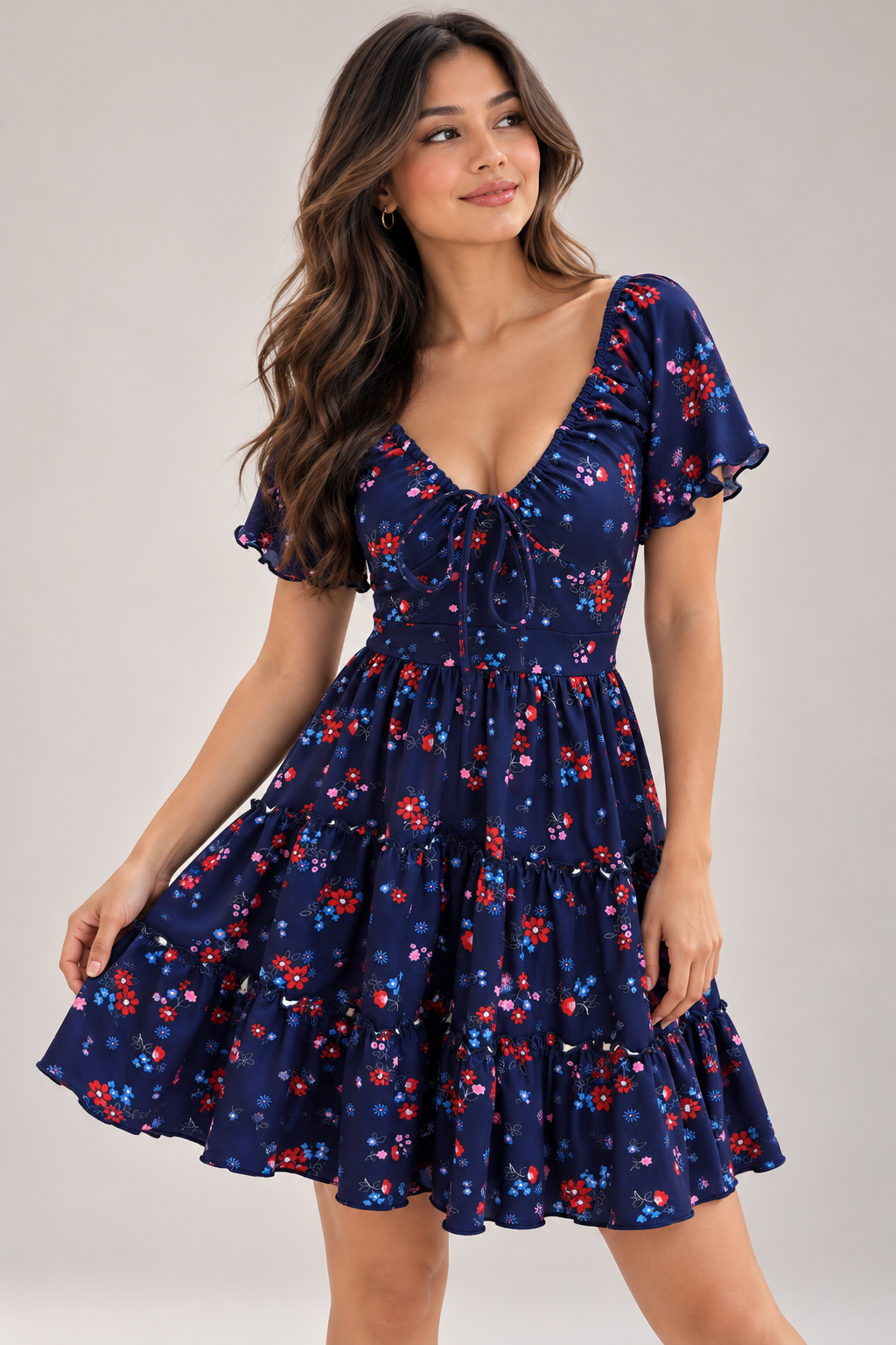 00713 Vestido Melissa Azul Flores Colores