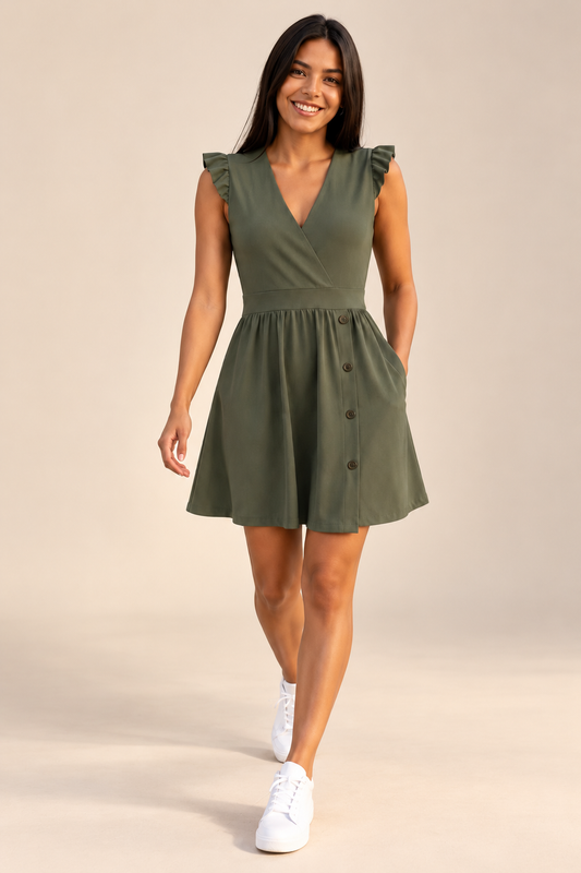 00845 Vestido Julie con Bolsas Verde Musgo