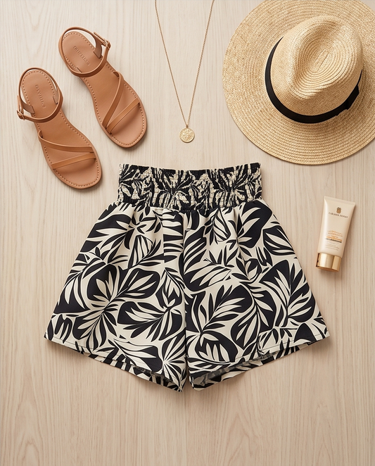00340 Short Suri Negro Blanco Tropical