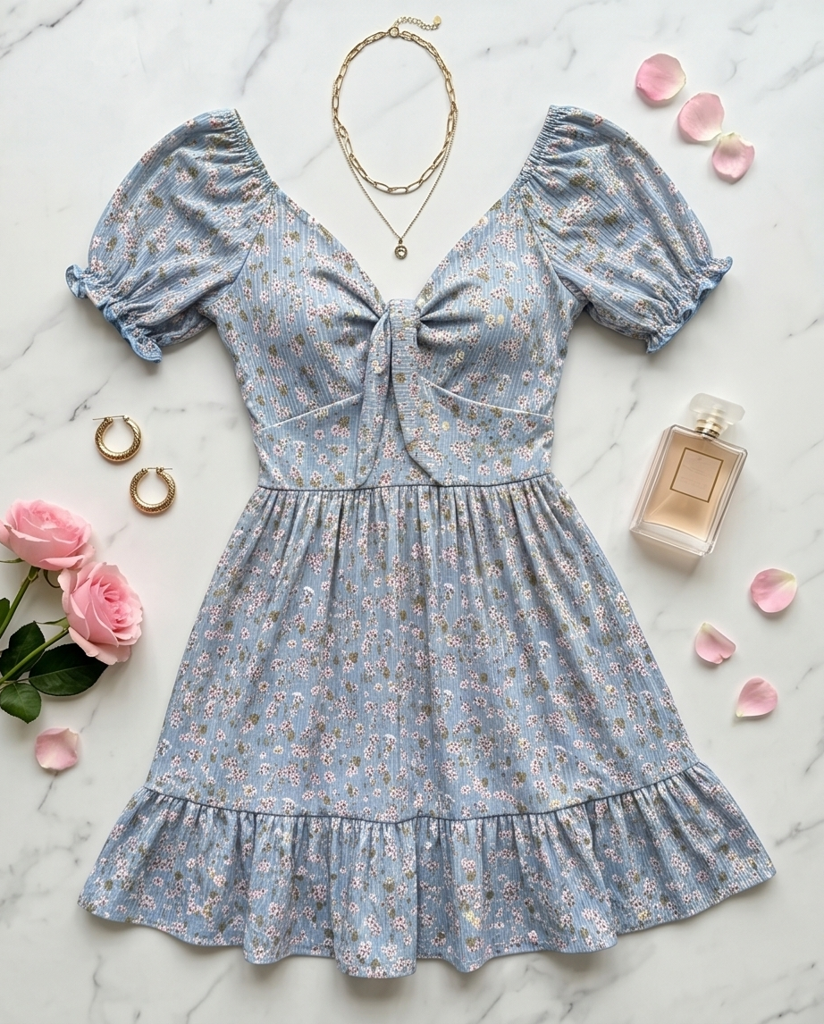 00854 Vestido Aliza Flores Celeste