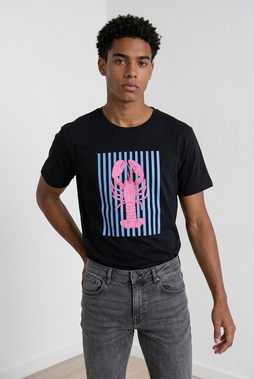 00573  T Shirt Hombre Langosta Negra ( 100% algodon )