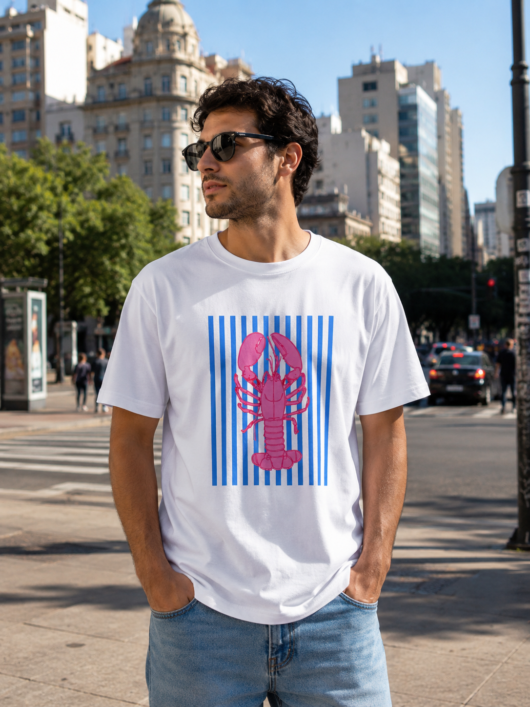 00573  T Shirt Hombre Langosta Blanca ( 100% algodon )