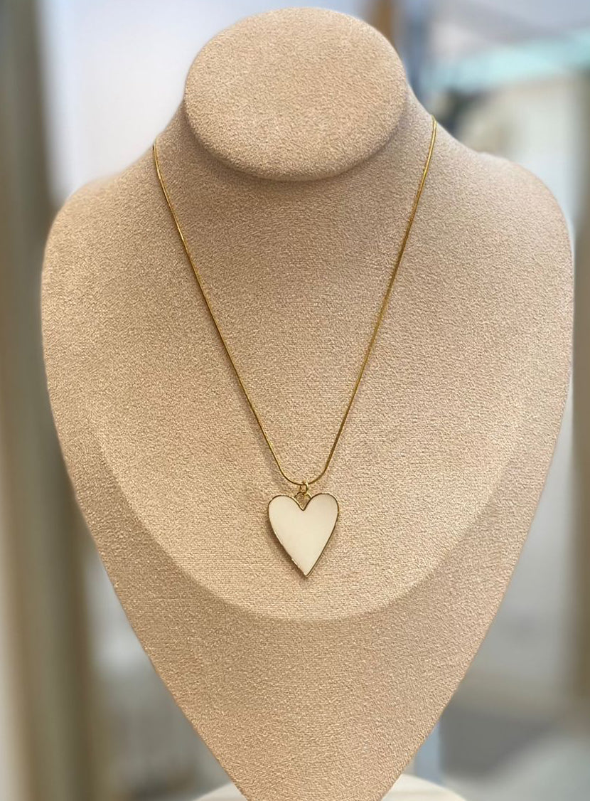 00445 Collar corazón blanco acero inoxidable