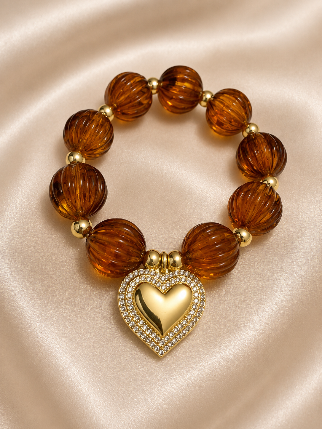 00329 Pulsera Acrílico y Acero Café Redondo
