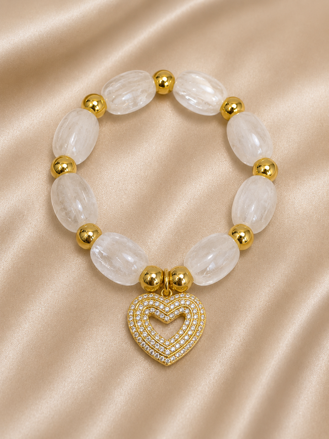 00329 Pulsera Acrílico y Acero Corazón Blanca