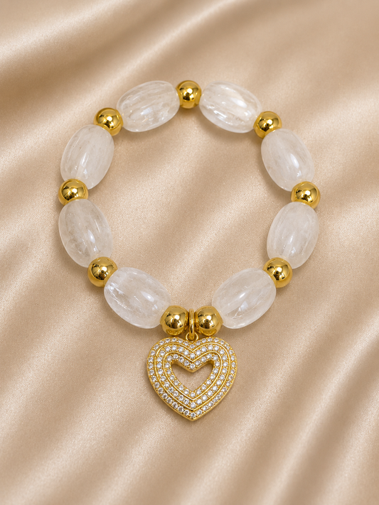 00329 Pulsera Acrílico y Acero Corazón Blanca