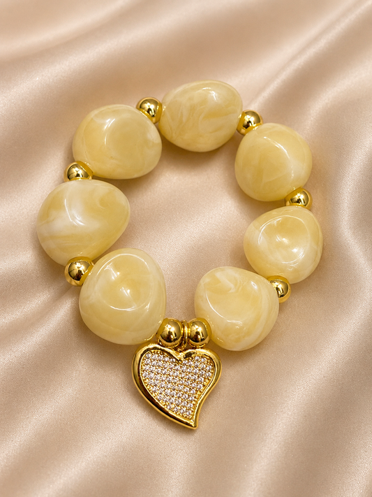 00329 Pulsera Acrílico Beige Corazón