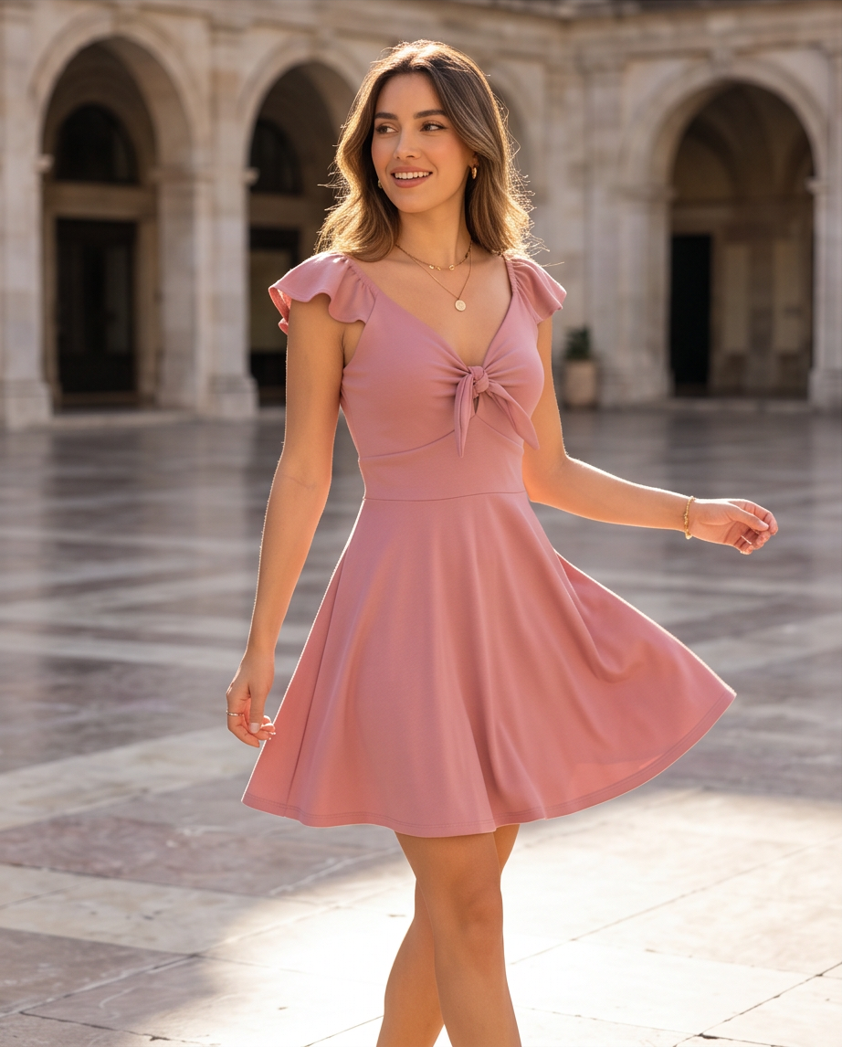 00401 Vestido Sabrina Rosado Liso