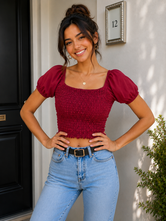 00718 Crop top Monterrosa color vino