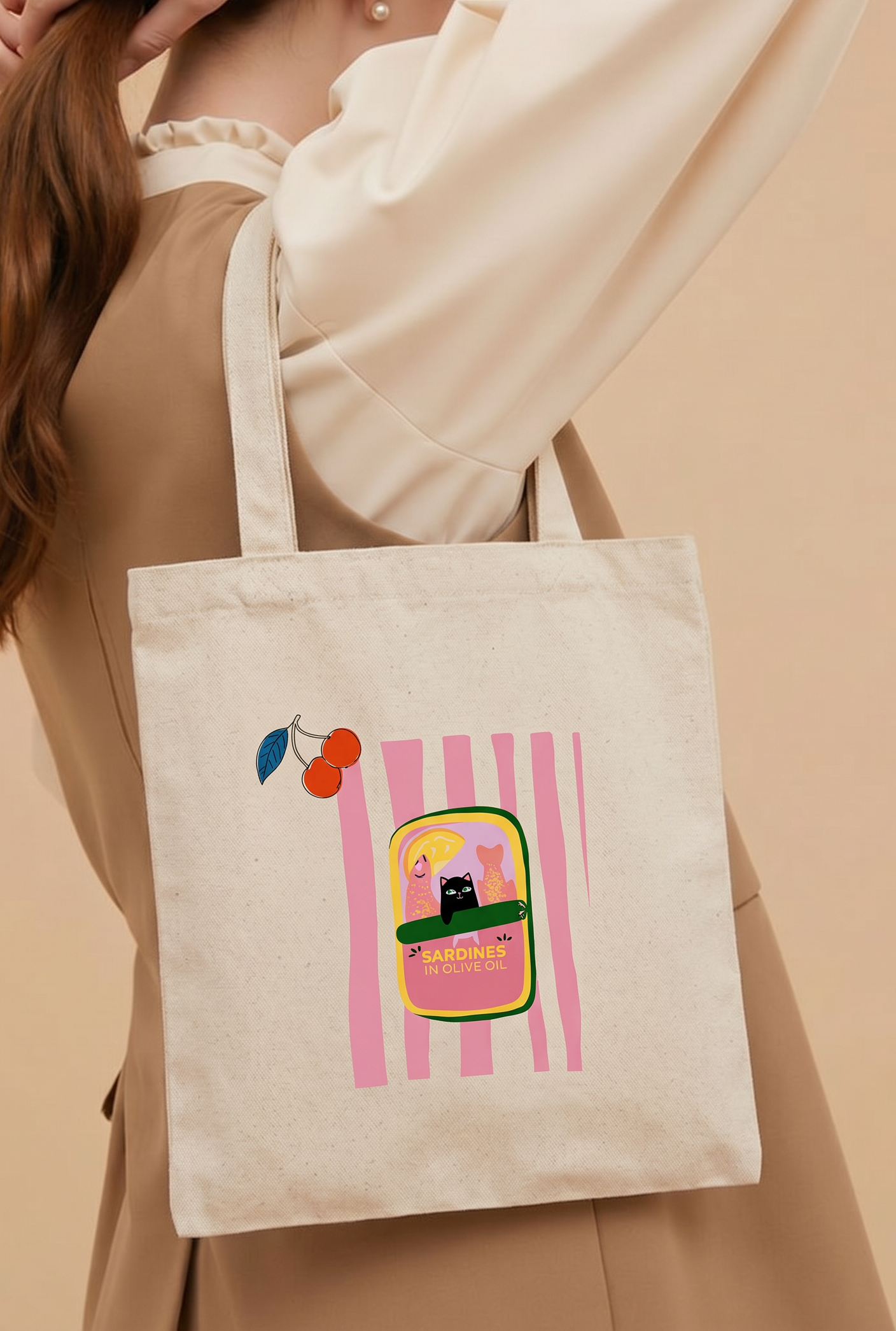 00927 Tote Bag  Gato Sardina ( tela gruesa )