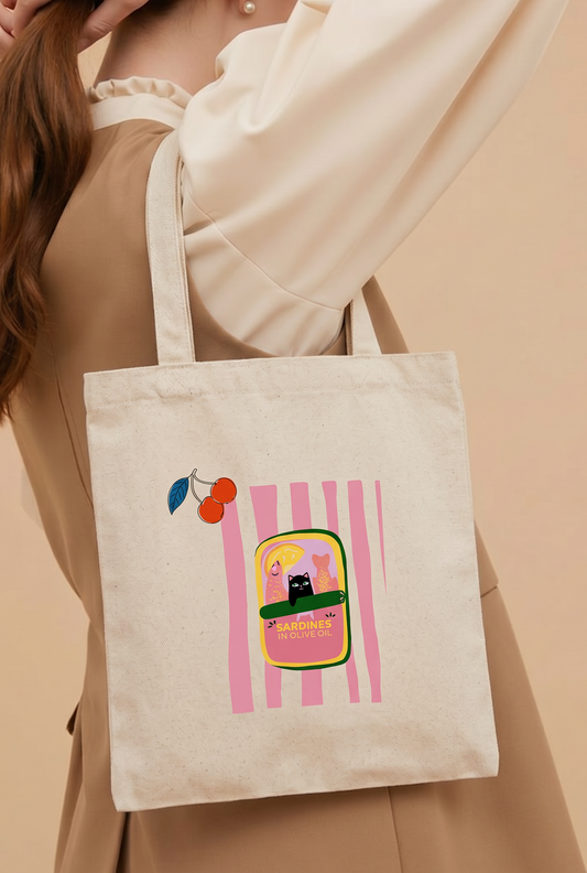 00927 Tote Bag  Gato Sardina ( tela gruesa )