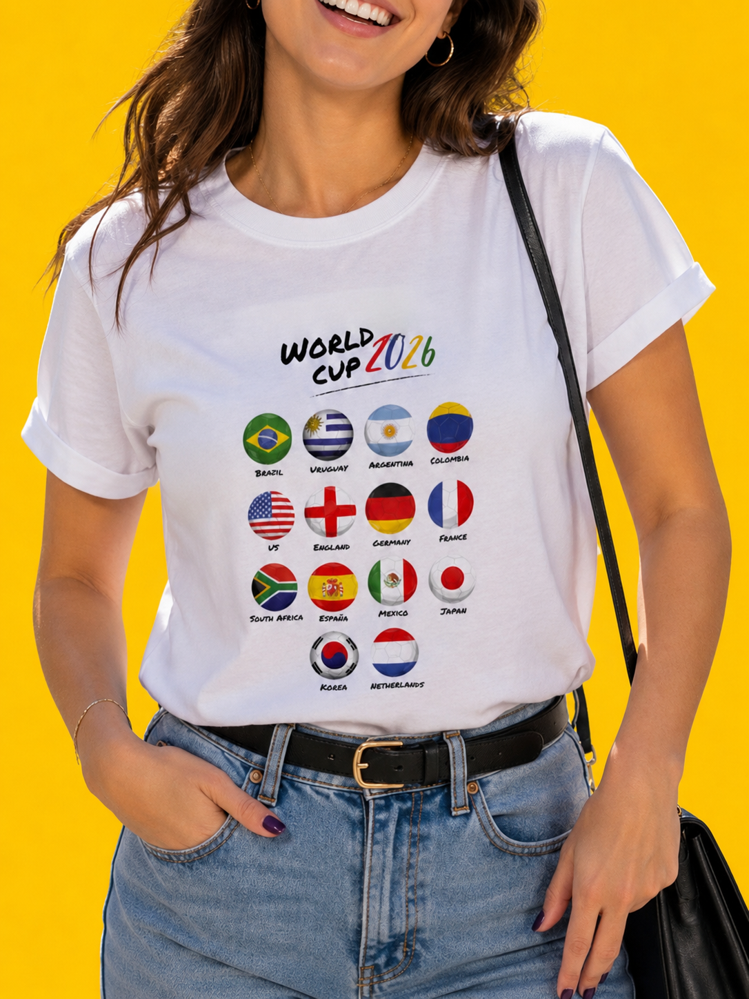 00600 Blusa Blanca Banderas de Selecciones de Fut