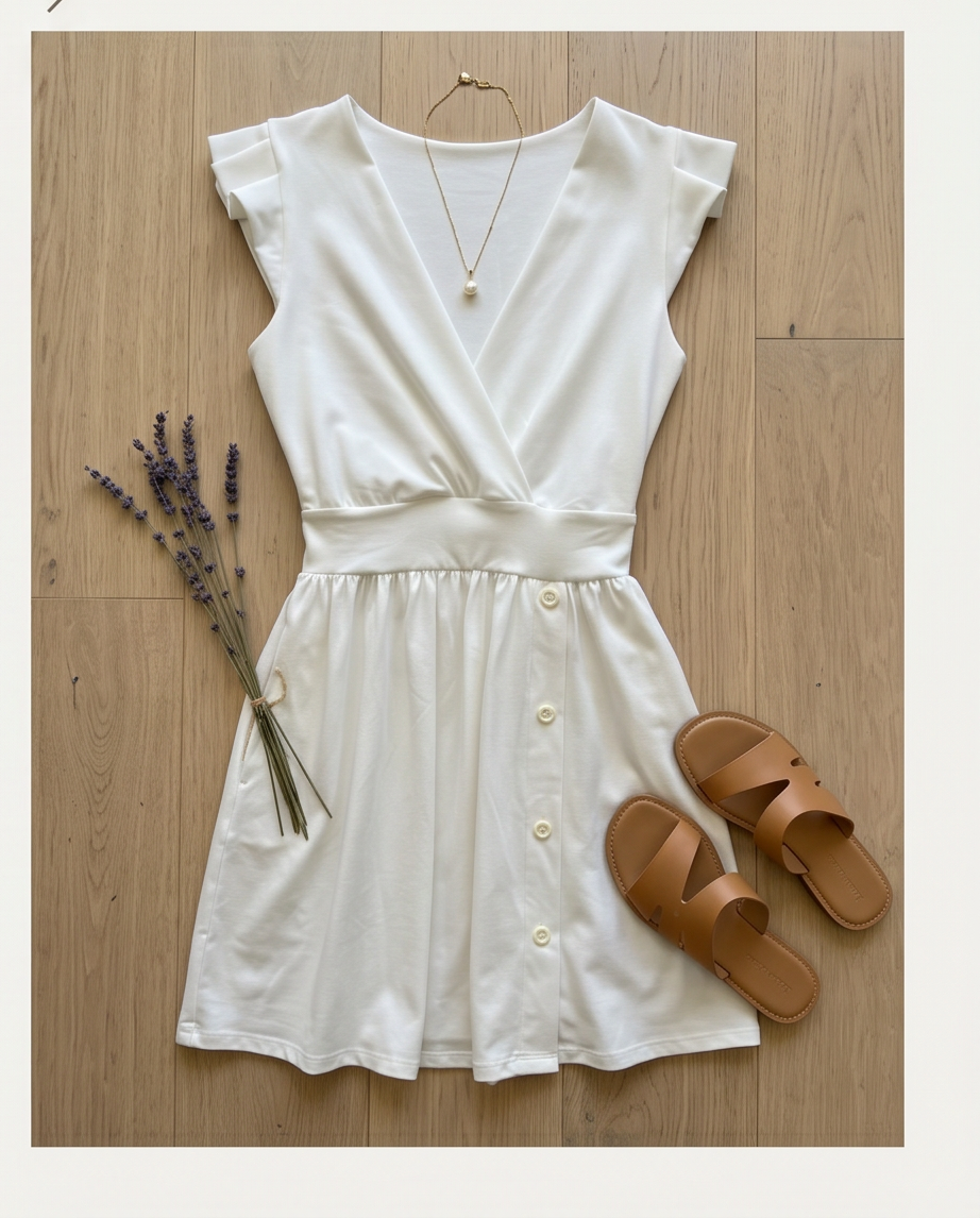00845 Vestido Julie con Bolsas color blanco