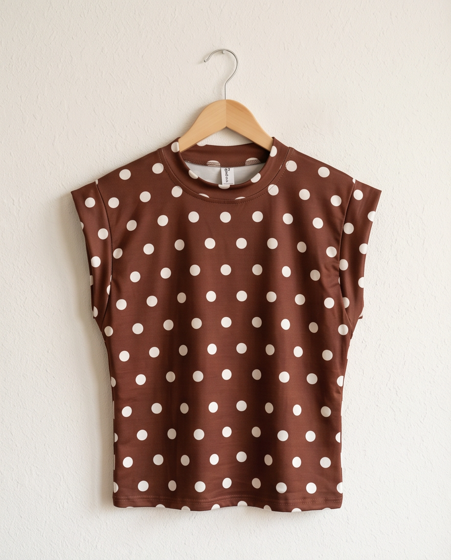 00102 Blusa Mindi Color Café Polka Dots