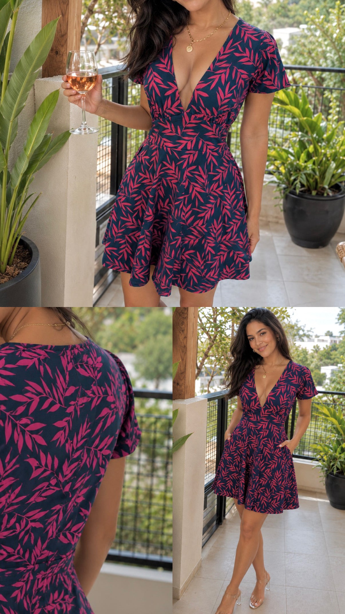 00012 Vestido Alexa con Bolsas Flores Fucsia