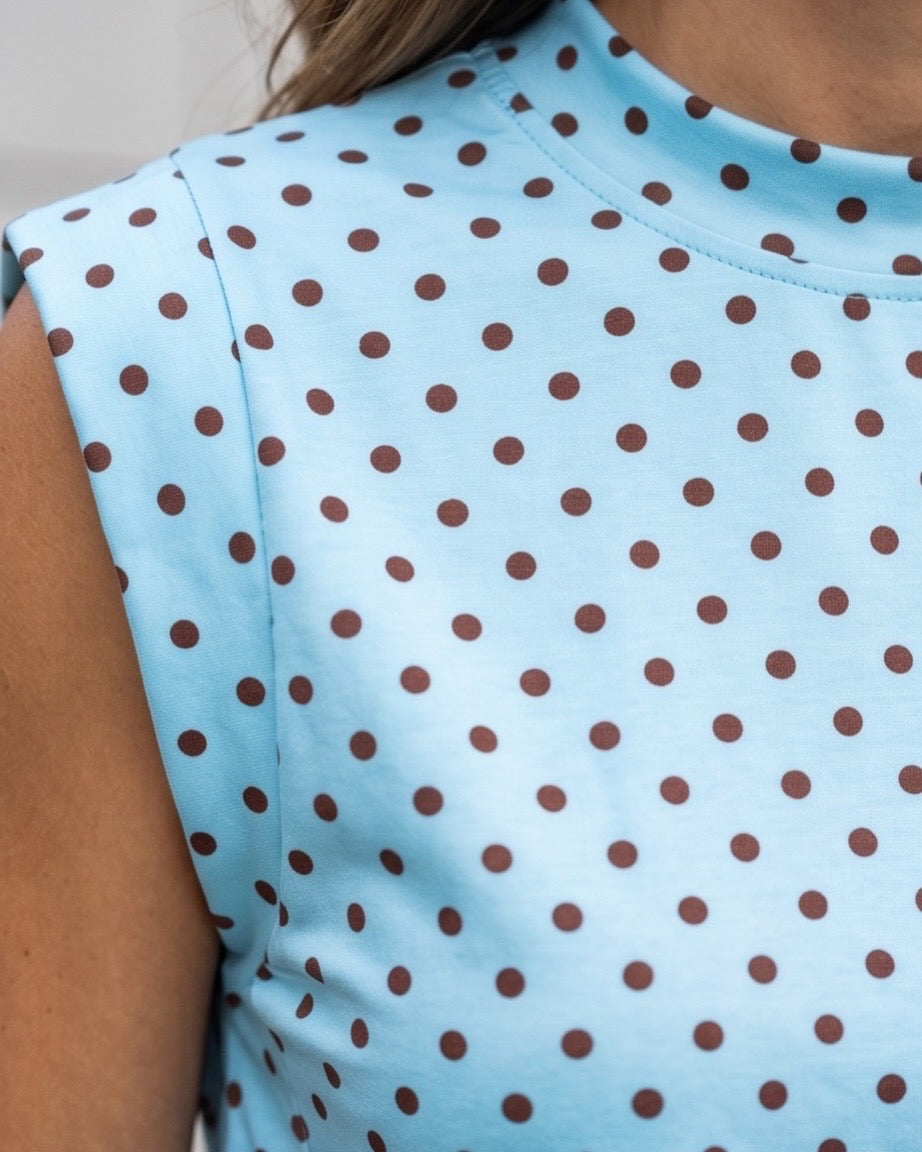 00102 Blusa Mindi Color Celeste Polka Dots