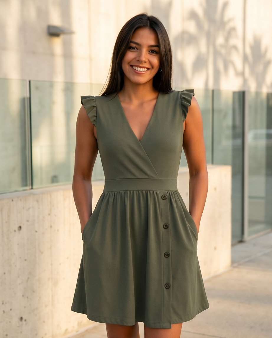 00845 Vestido Julie con Bolsas Verde Musgo