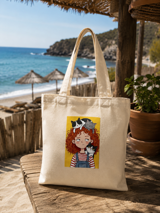 00928 Tote bag chica con gatitos ( manta gruesa )