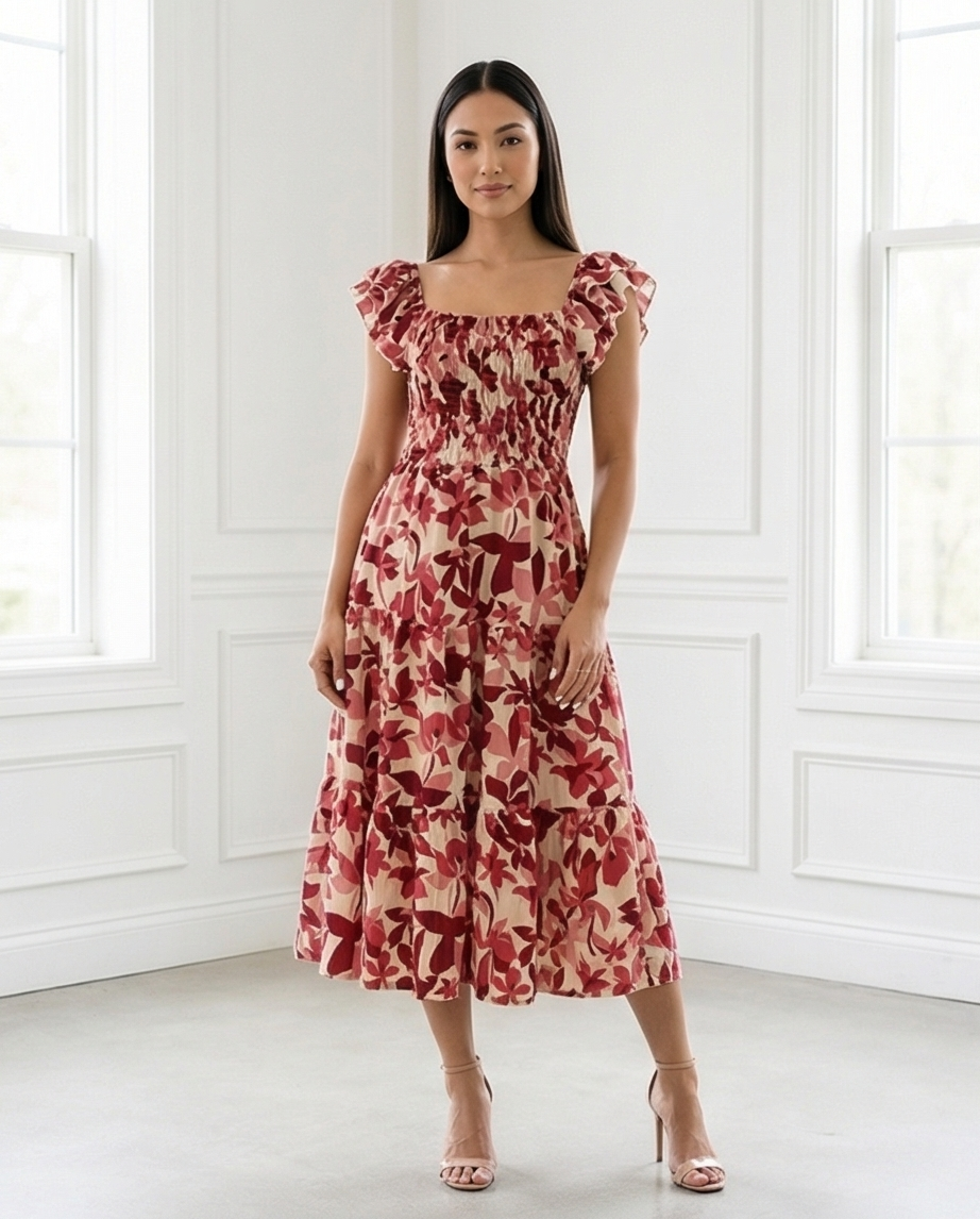 00510 MIDI Dress Alberta Vino/Rosa