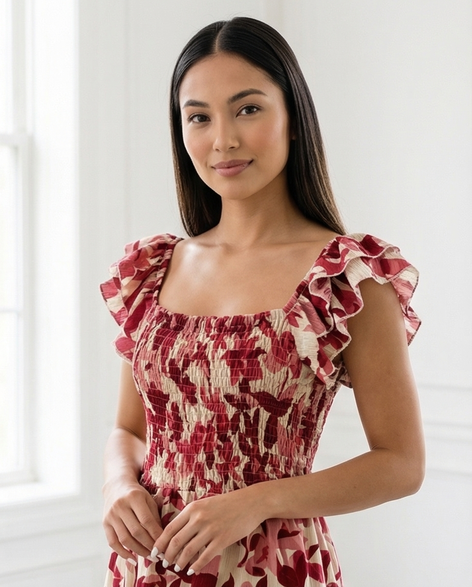 00510 MIDI Dress Alberta Vino/Rosa