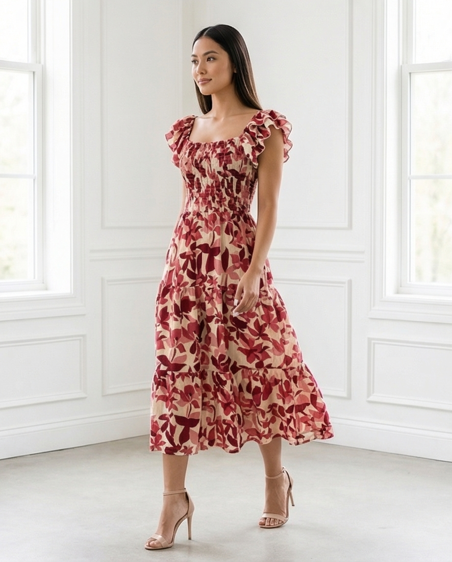 00510 MIDI Dress Alberta Vino/Rosa