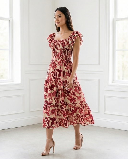 00510 MIDI Dress Alberta Vino/Rosa