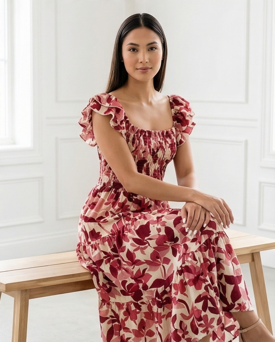 00510 MIDI Dress Alberta Vino/Rosa