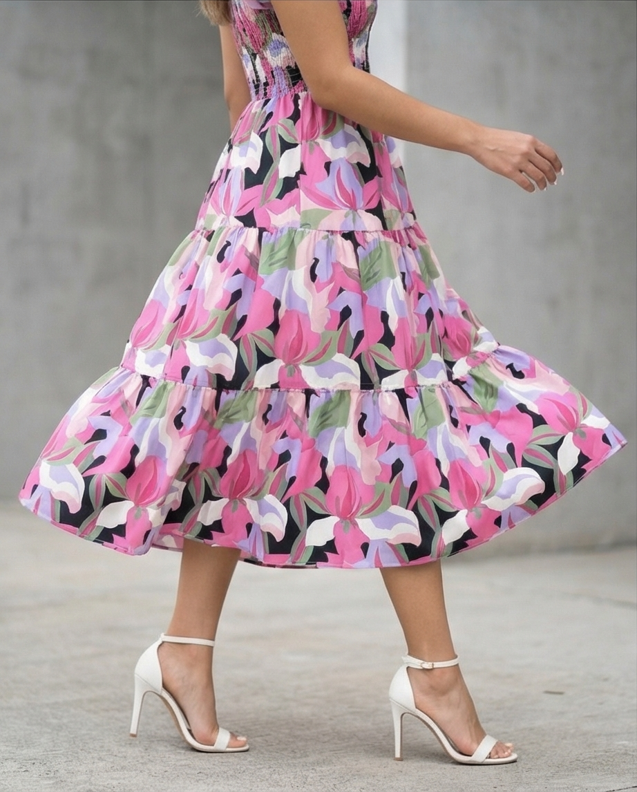 00510 MIDI Dress Alberta Rosa y Negro