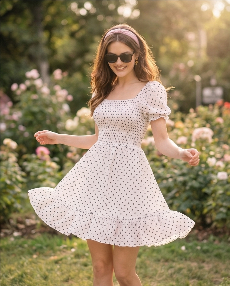 00851 Vestido Susana Blanco Polka Dots