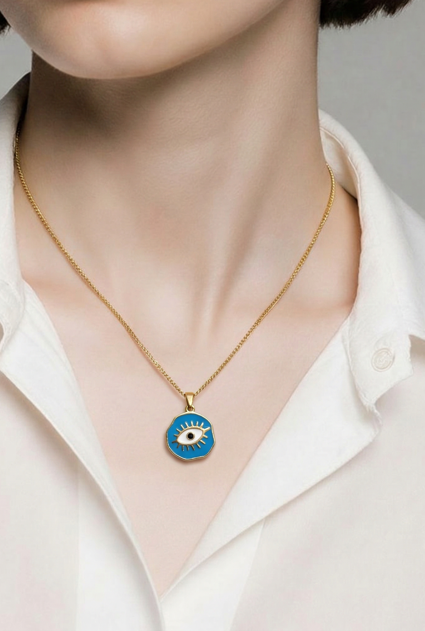 0006 Collar Ojo Colores con Cadena Dorada Acero