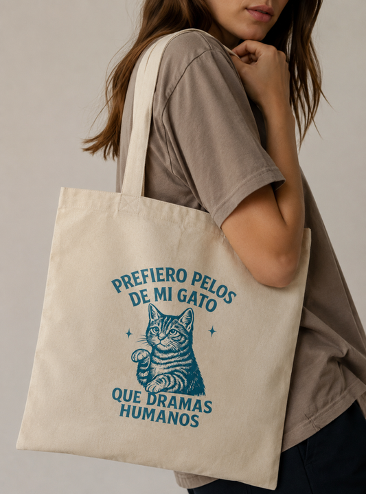 00925 Tote bag gato drama  ( tela gruesa )