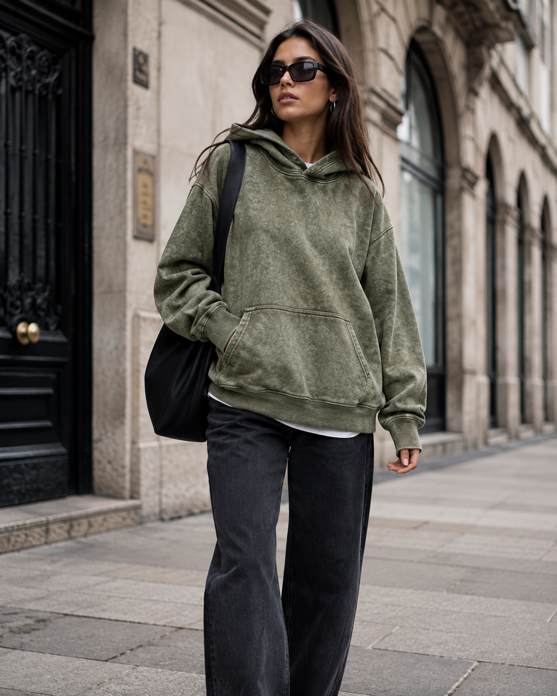 00201 Hoodie Acid Wash Verde Militar