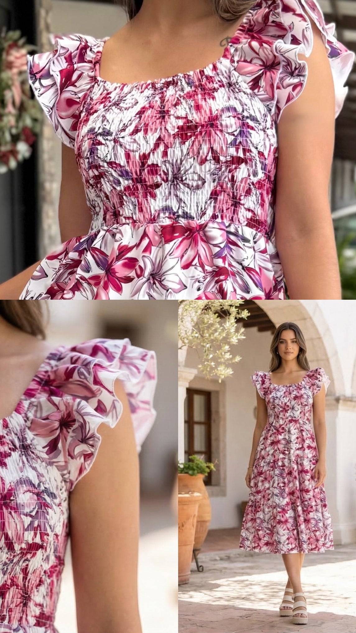00510 MIDI Dress Alberta Flores Tonos Rosados
