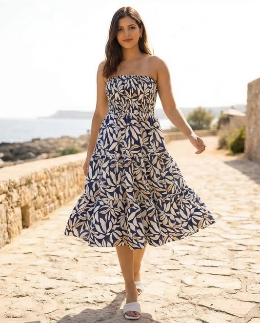 00819 Midi Strapless / Azul Floral