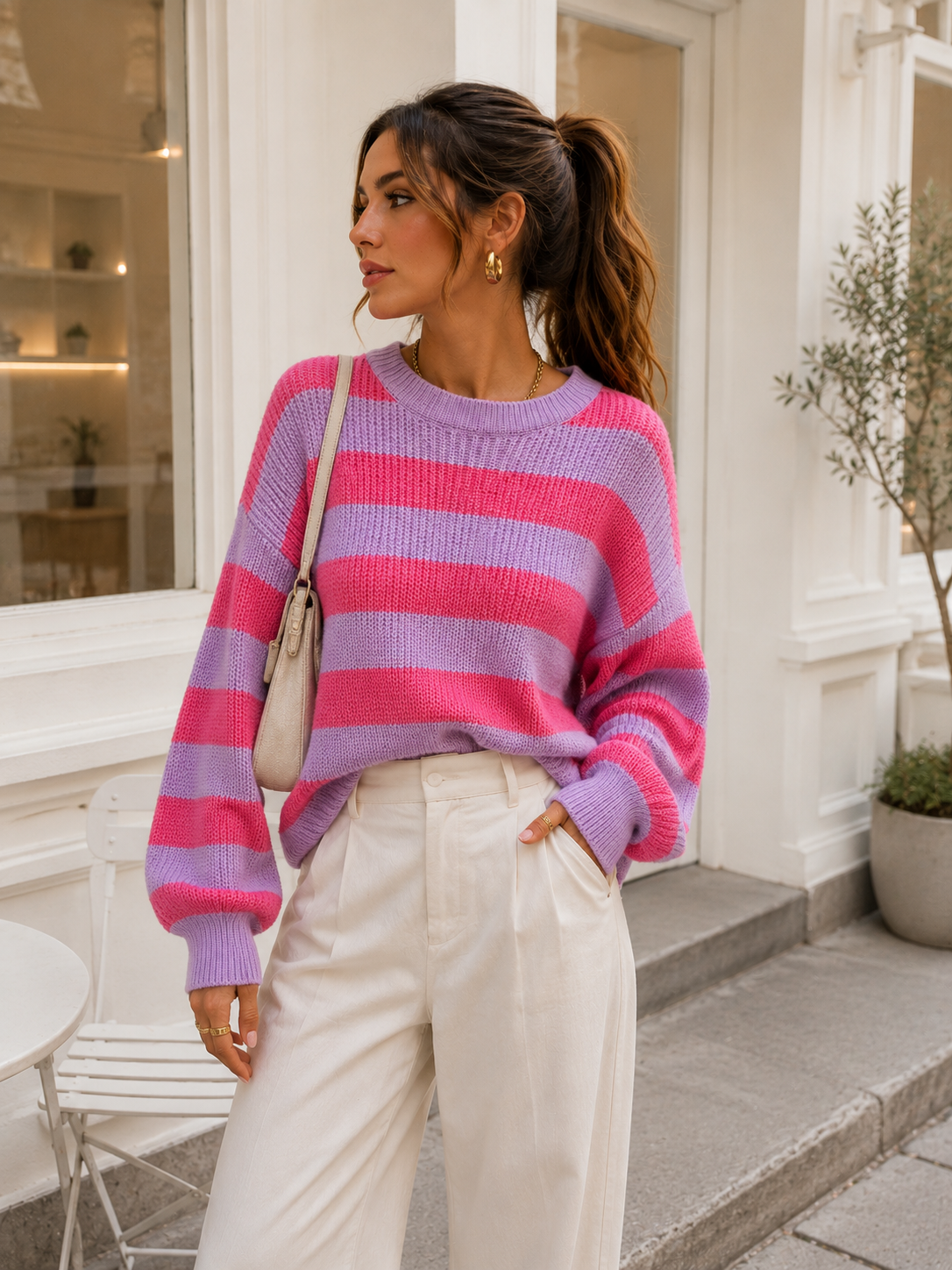 409 Abrigo rayas lila y fucsia