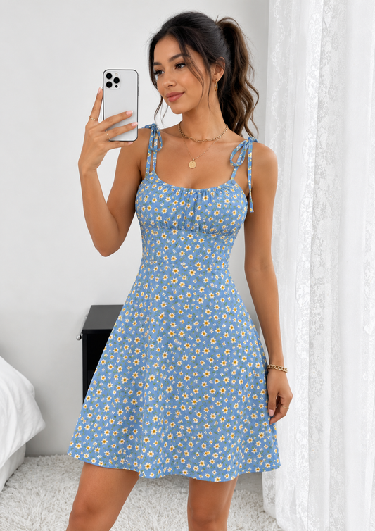 416 Vestido Corto  Floral Celeste True Love