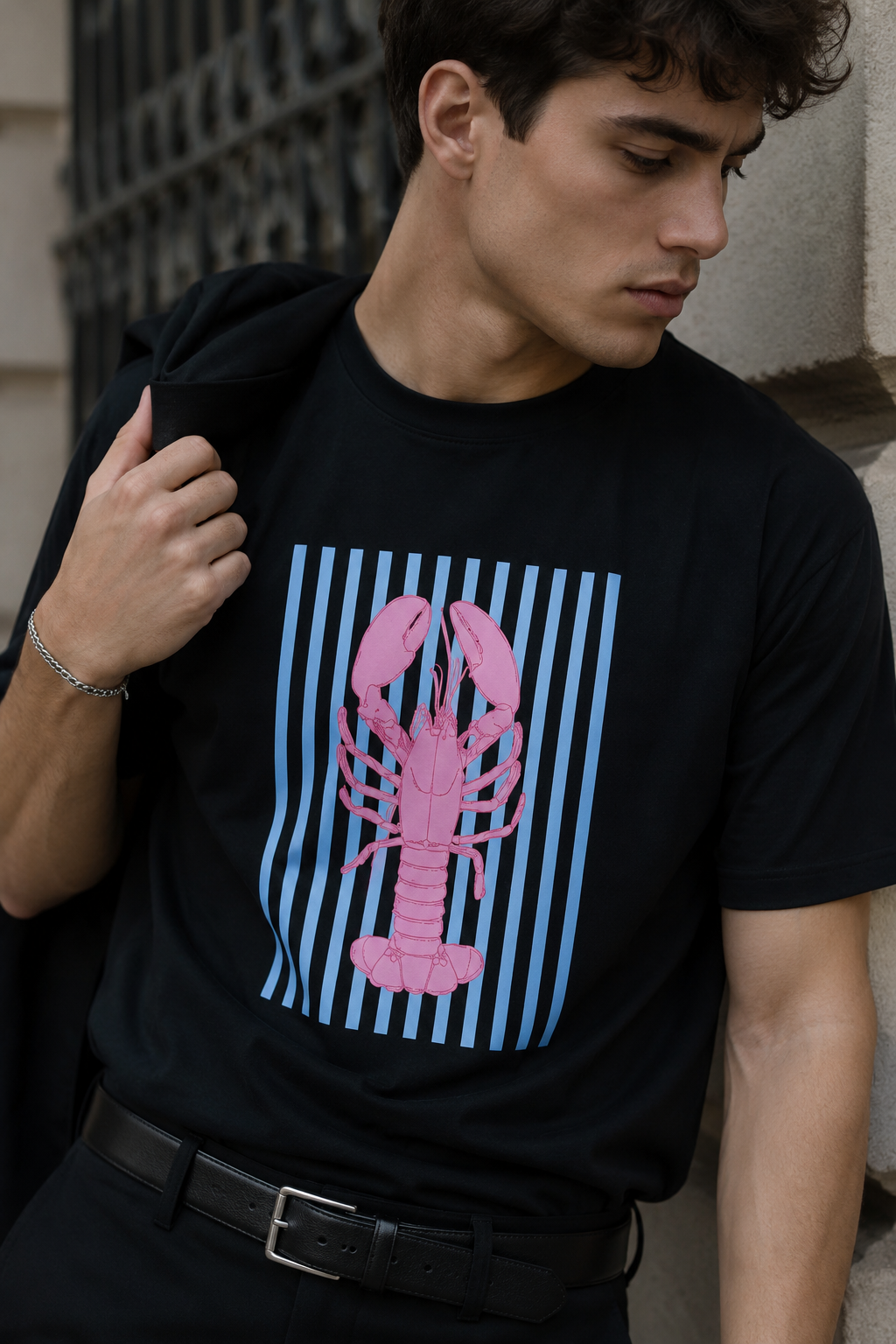 00573  T Shirt Hombre Langosta Negra ( 100% algodon )