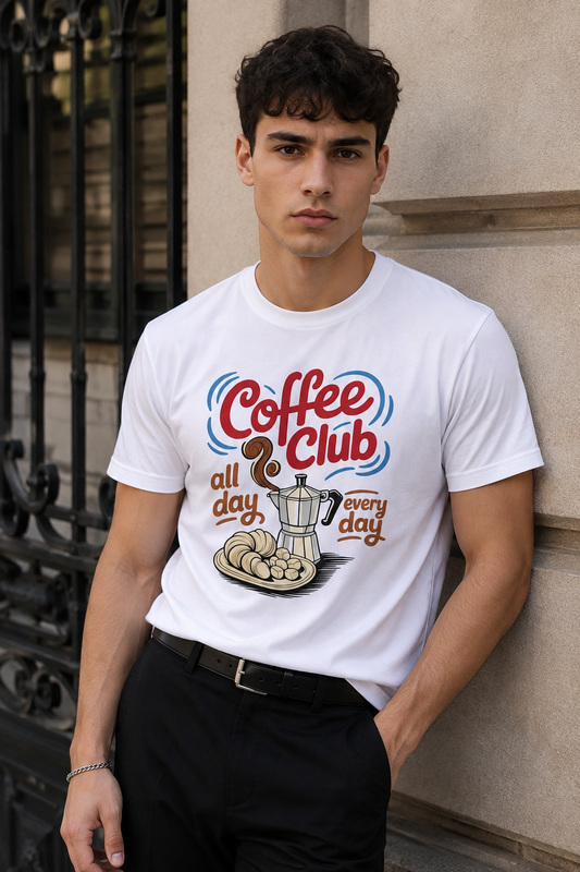 00572  Camiseta Hombre Coffe Club Blanca ( 100% algodon )