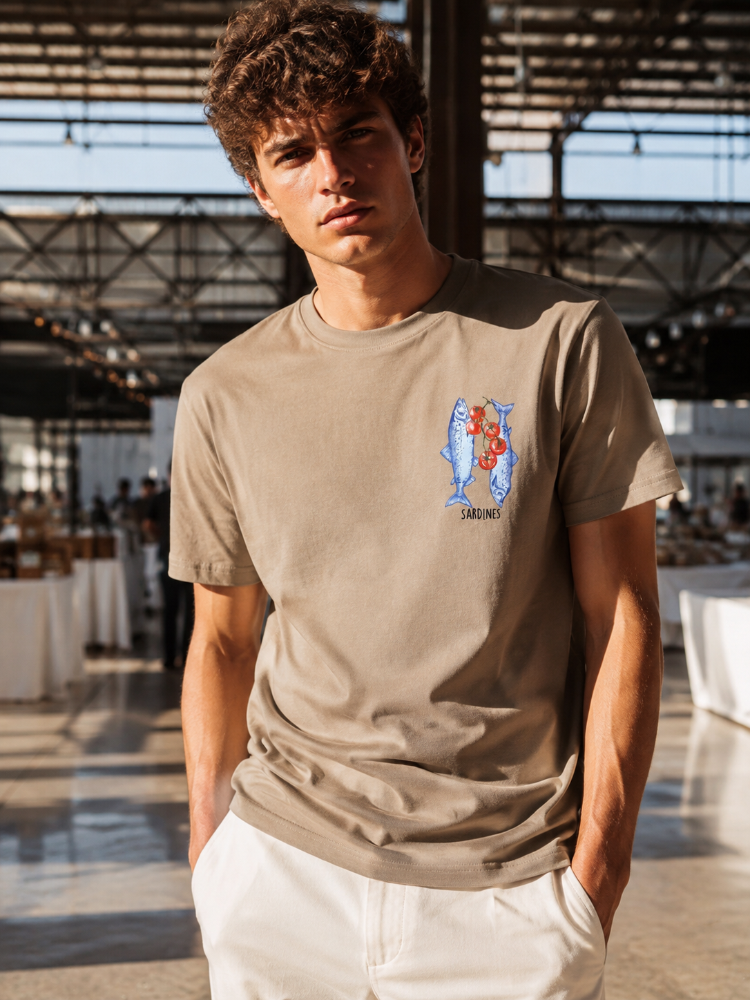 00580 Camiseta Sardinas Beige Hombre