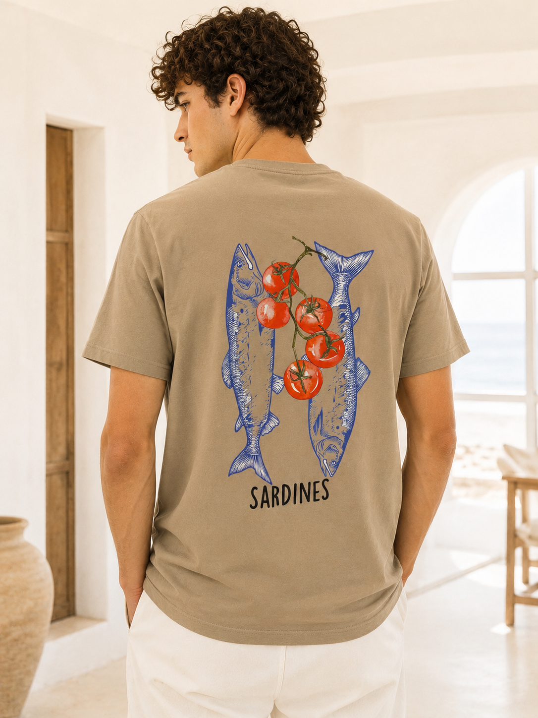 00580 Camiseta Sardinas Beige Hombre