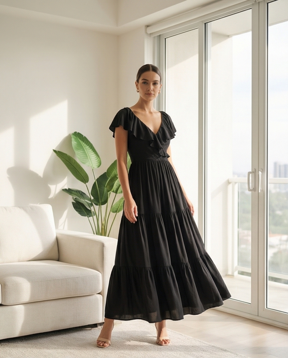 00805 Maxi Dress Cassandra Negro