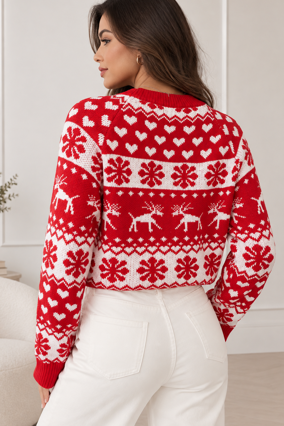 500 Abrigo Navideño Renos y Corazones Rojo (one size)