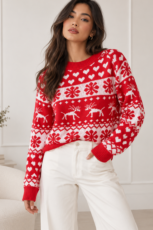 500 Abrigo Navideño Renos y Corazones Rojo (one size)