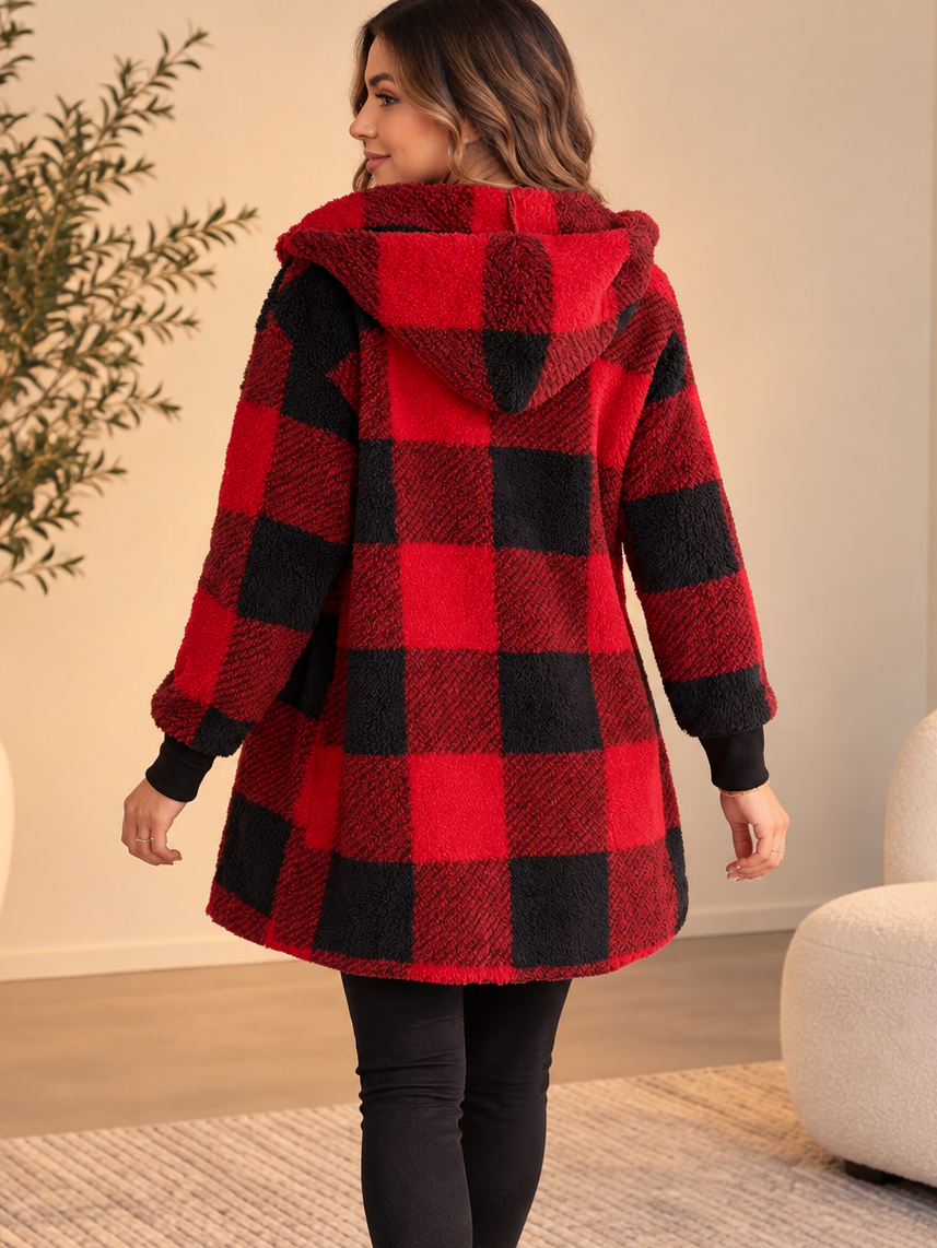 454 Abrigo a cuadros largo rojo/negro ( one size )