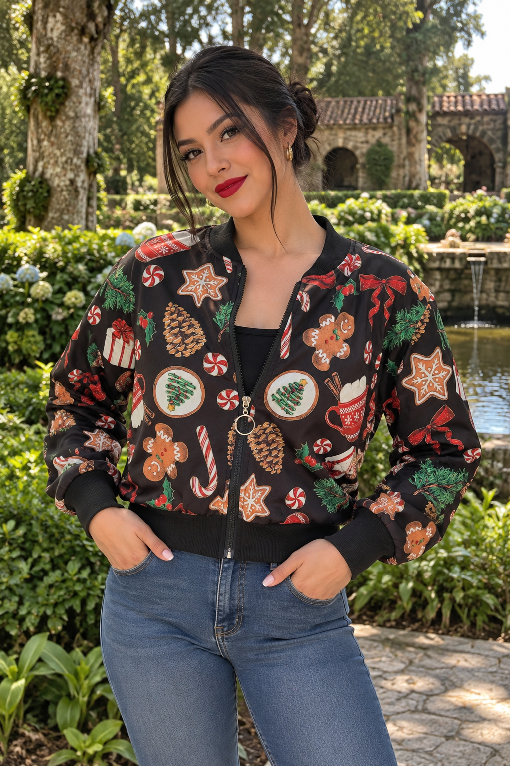 508 Cardigan Corto  Navideño Negro Poliéster
